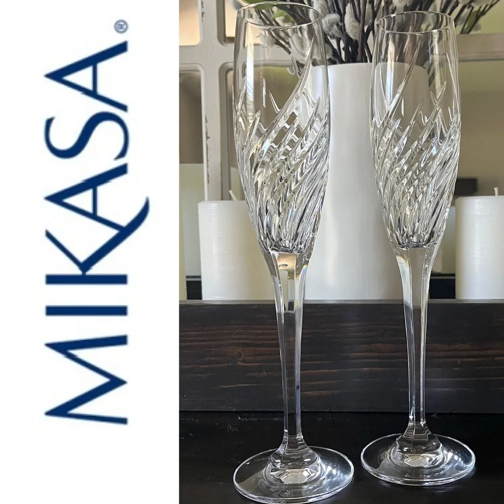 NWOT MIKASA Elegant Crystal Champagne Flutes - Picture 1 of 8